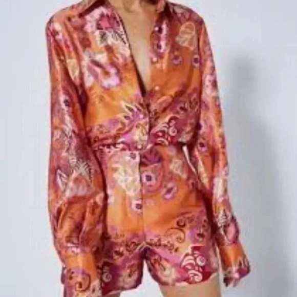 Alexis Beax Blouson-sleeve Printed Crepe Blouse In Orange Blossom L - Picture 2 of 16
